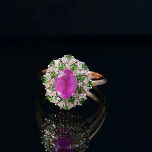 Ilakaka Sapphire ✦ Blush Blossom Ring ✦ Chrome Diopside Moissanite 18K Vermeil